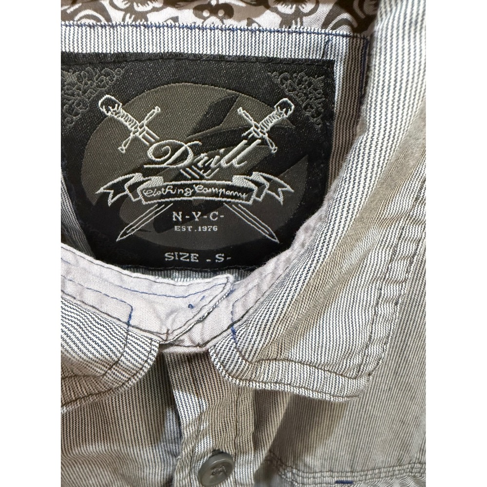 Drill Clothing Company Mens Small Blue White Striped Roll Tab Button Down Shirt - Picture 4 of 8